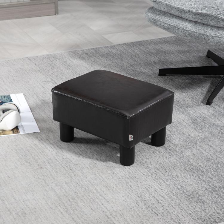 PU Leather Footstool Ottoman Cube with 4 Plastic Legs, Brown