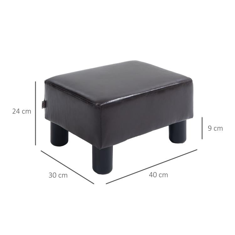 PU Leather Footstool Ottoman Cube with 4 Plastic Legs, Brown