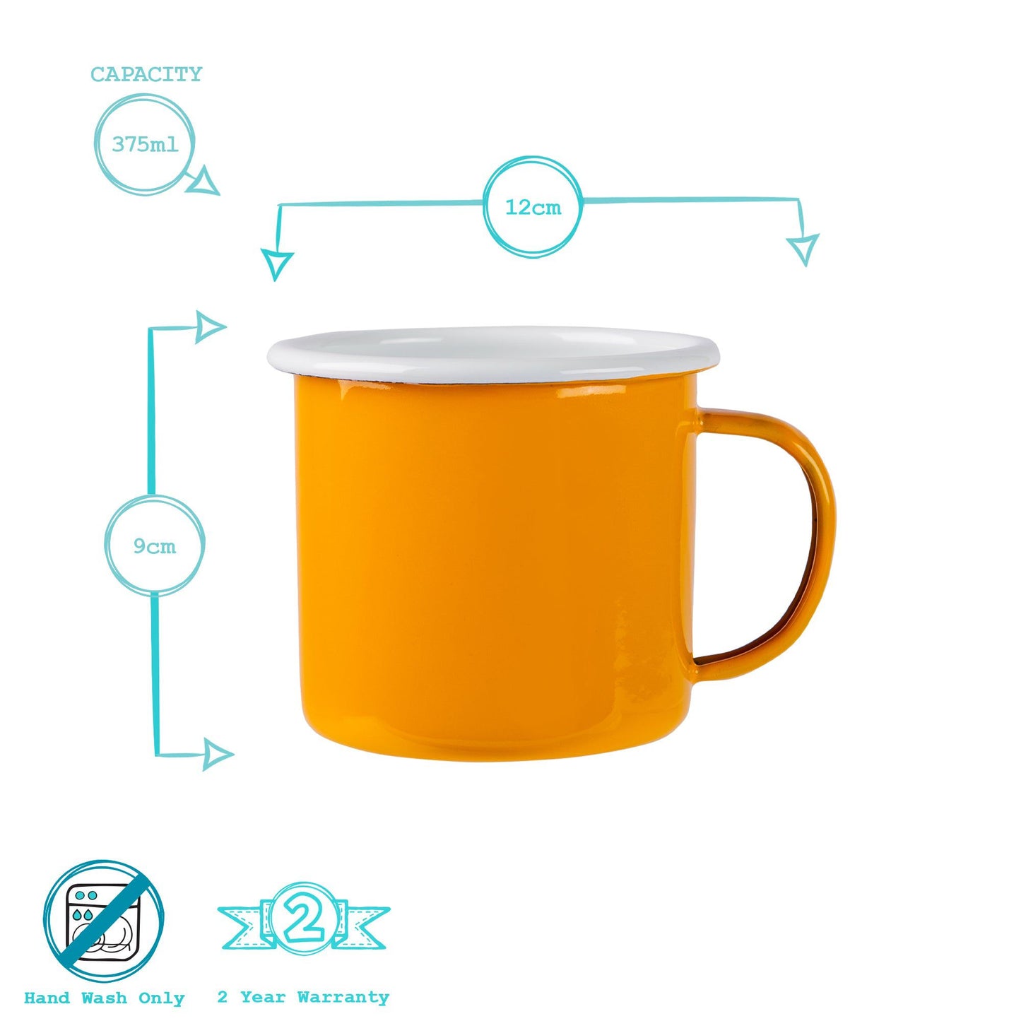 375ml Coloured Enamel Mugs - Pack of Six