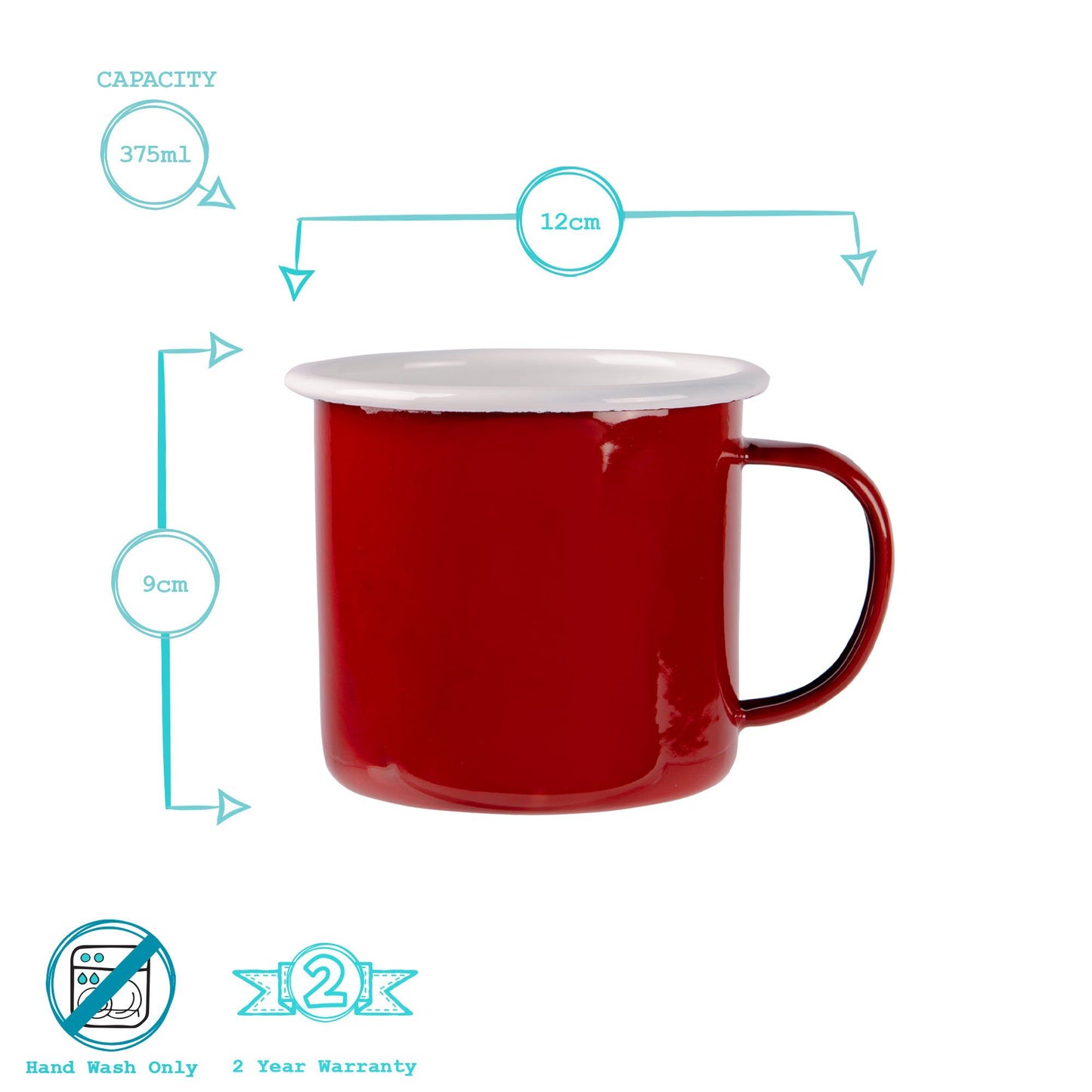 375ml Coloured Enamel Mugs - Pack of Six