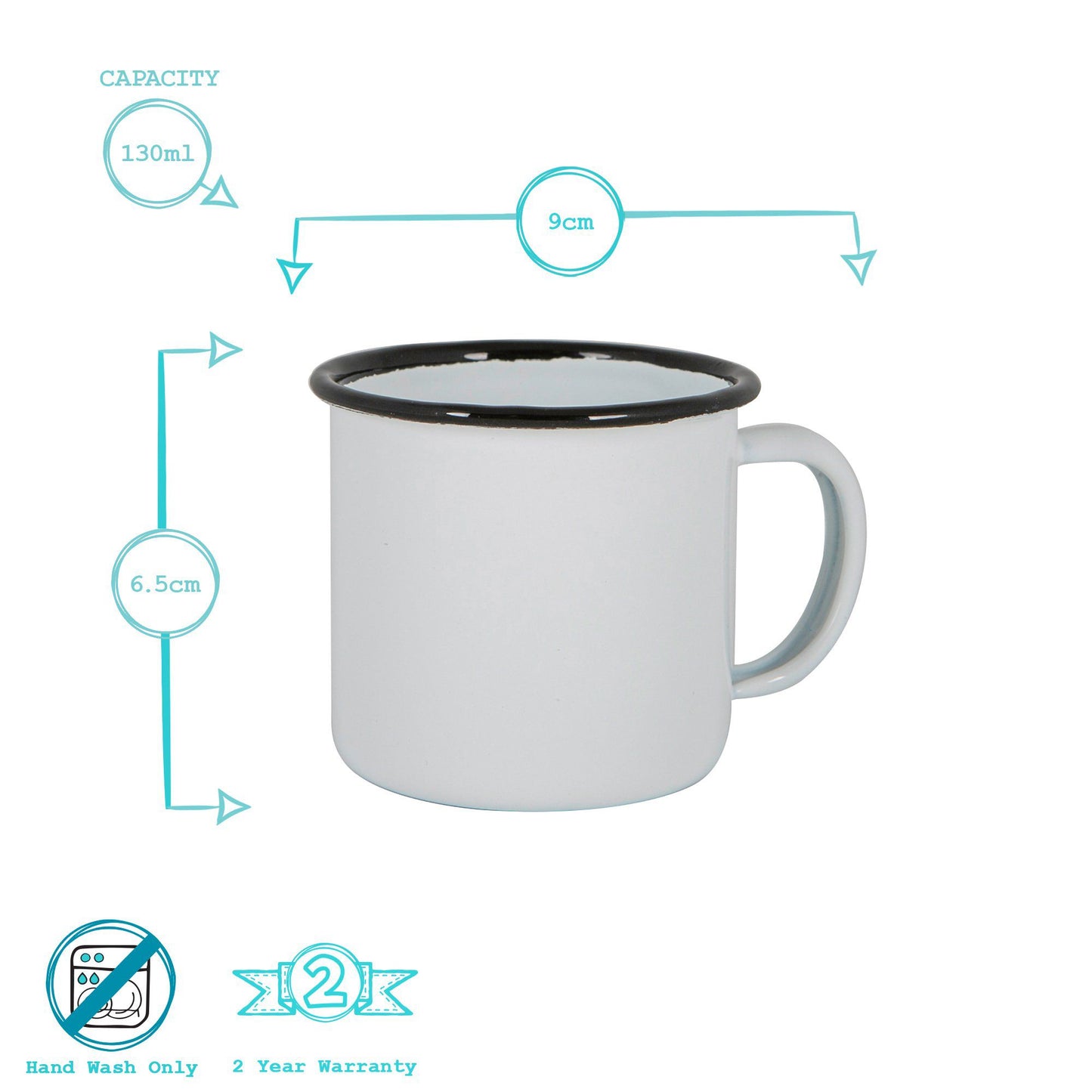 130ml White Enamel Espresso Cups - Pack of Six