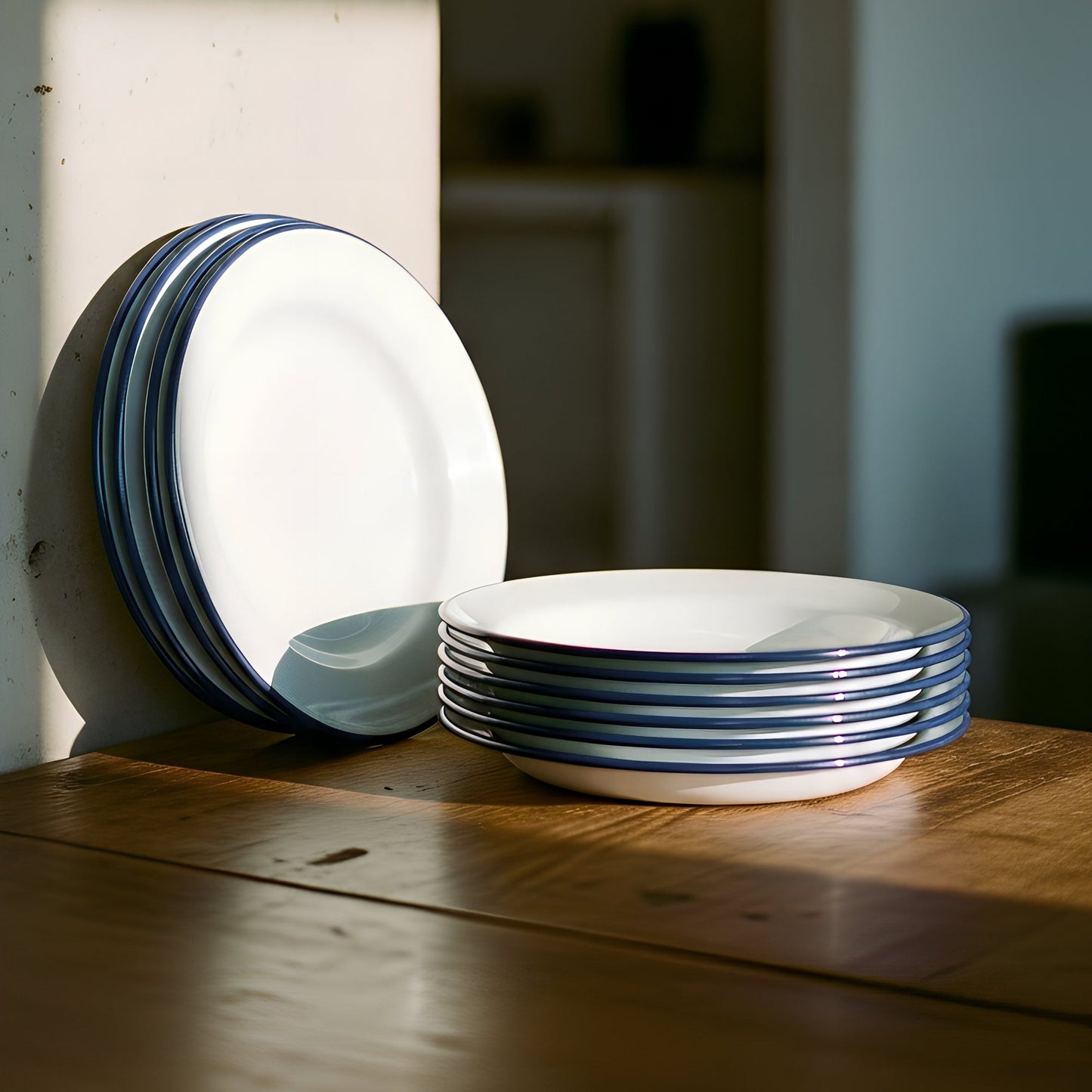 25.5cm White Enamel Dinner Plates - Pack of Six