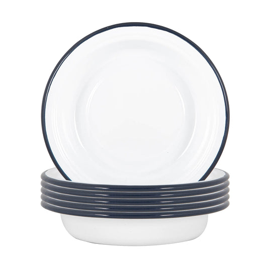 19cm White Enamel Deep Bowls - Pack of Six