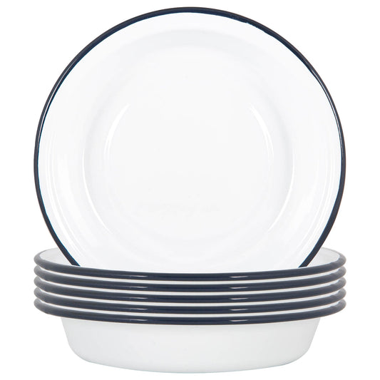 22.5cm White Enamel Deep Bowls - Pack of Six