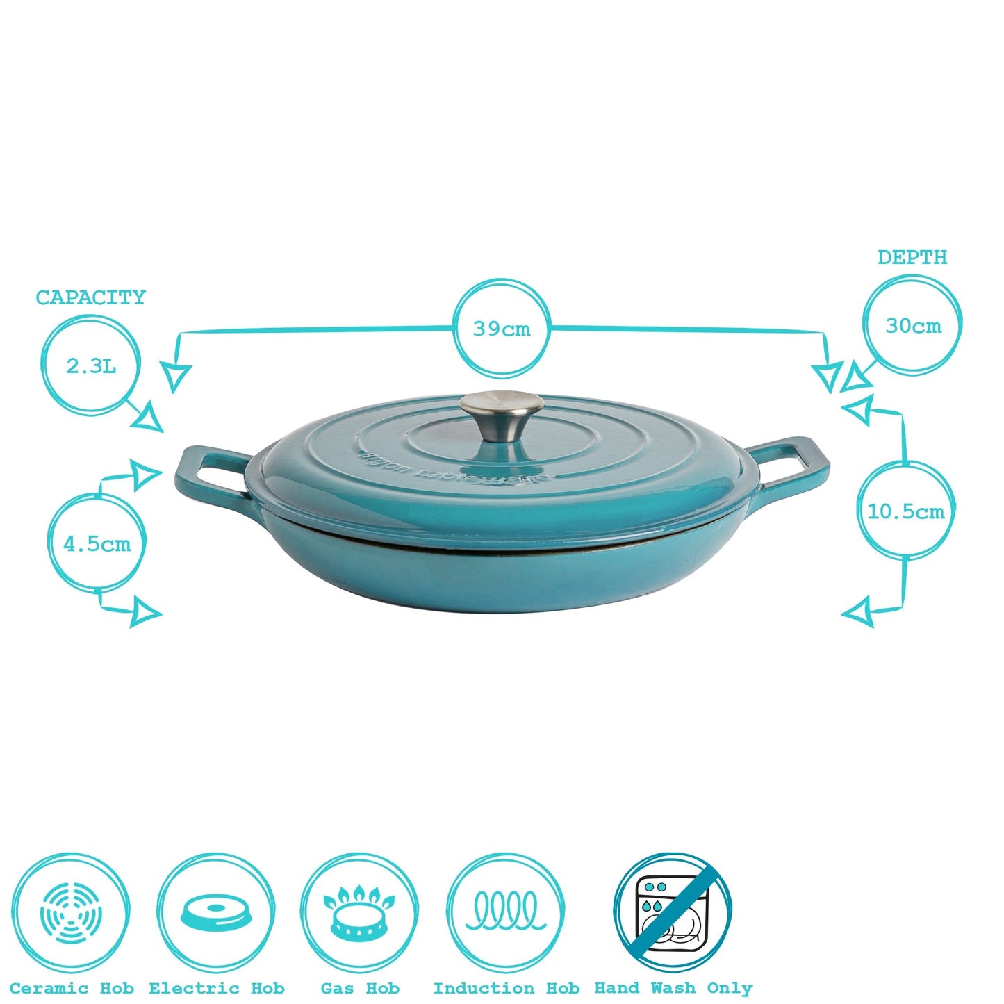 2.3L Teal Ombre Cast Iron Shallow Casserole Dish