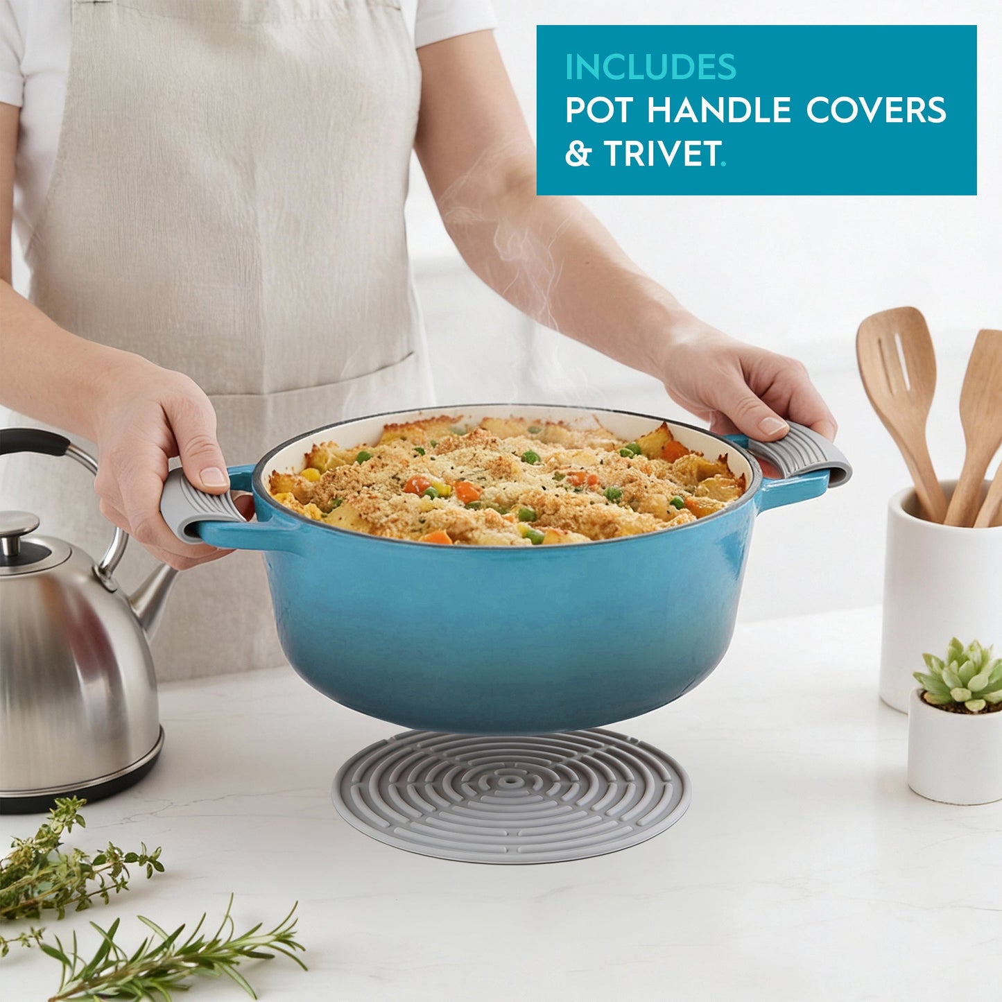 2.8L Teal Ombre Round Cast Iron Casserole Dish