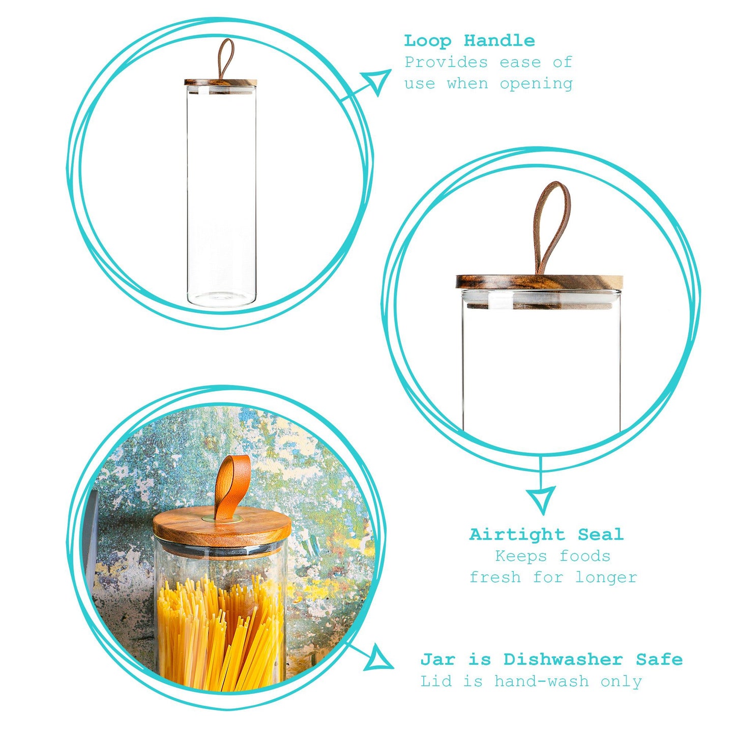 2L Scandi Storage Jar with Leather Loop Lid