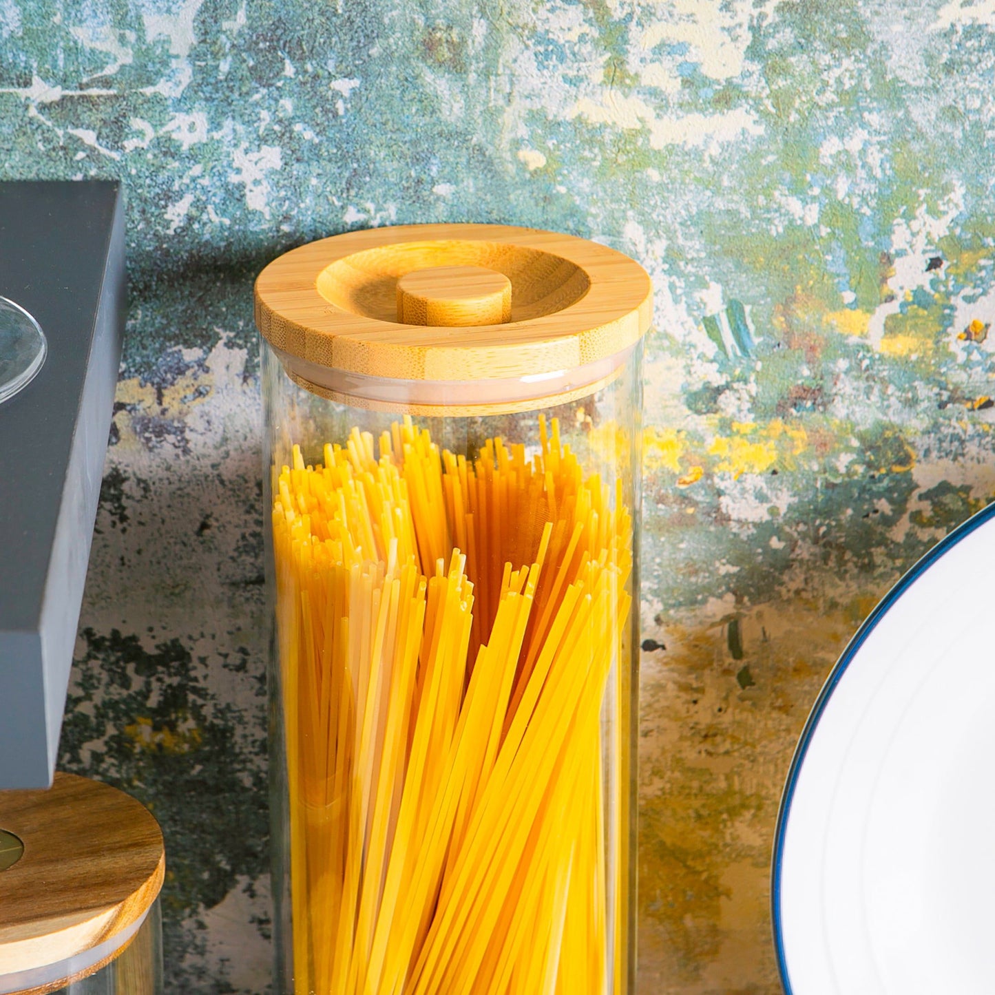 2L Scandi Storage Jar with Carved Wooden Lid