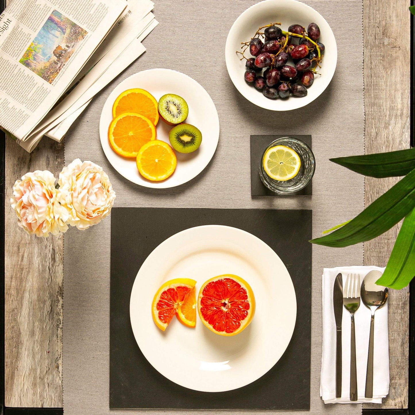12pc Black Square Linea Slate Placemats & Coasters Set