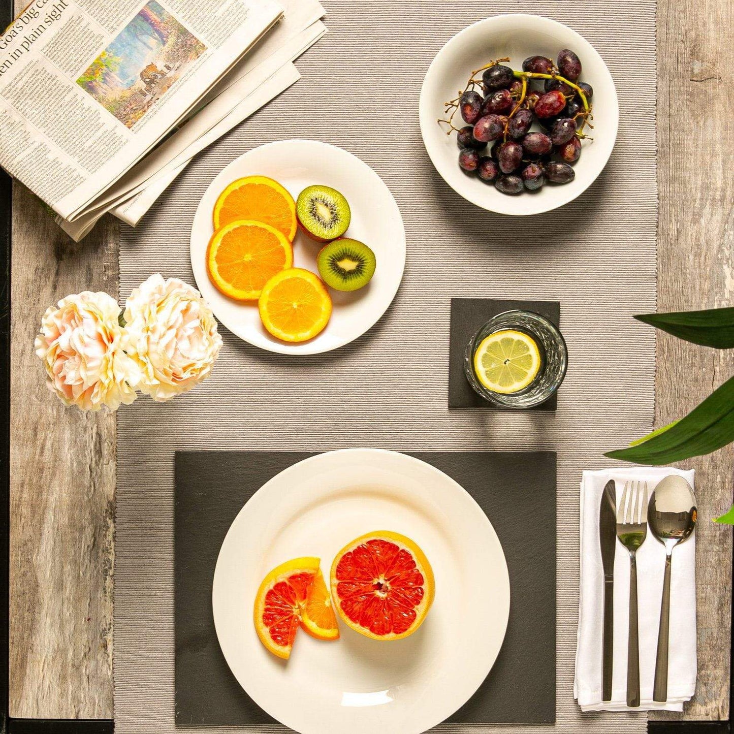 12pc Black Rectangle Linea Slate Placemats & Coasters Set