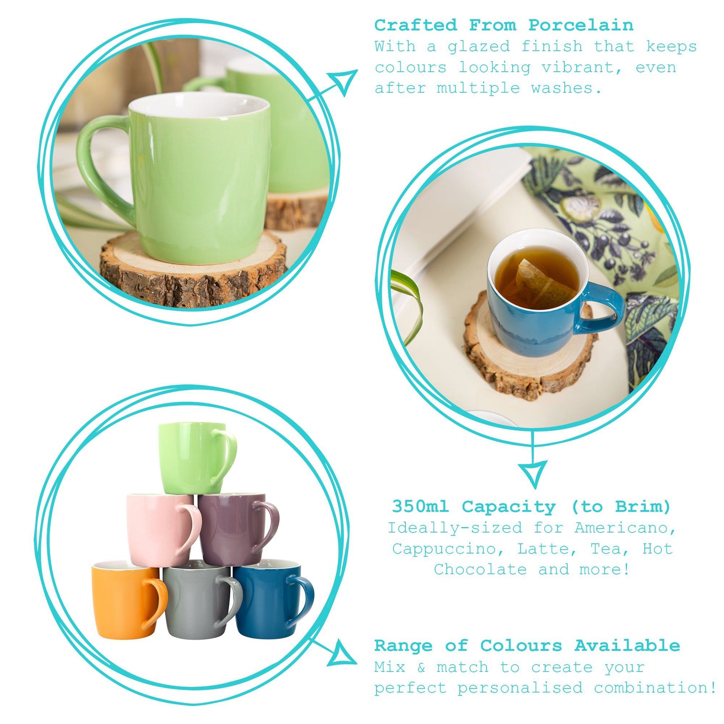 350ml Grey Coloured Coffee Mugs - Pack of Six