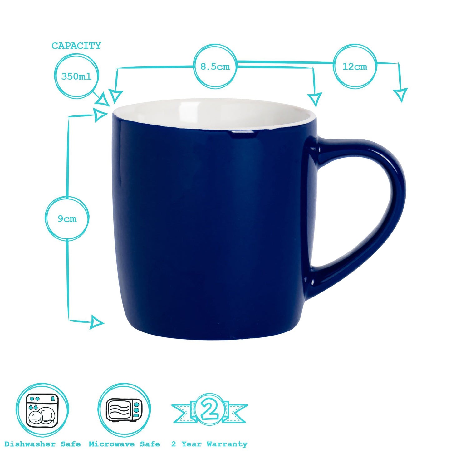 350ml Navy Coloured Coffee Mugs - Pack of Six