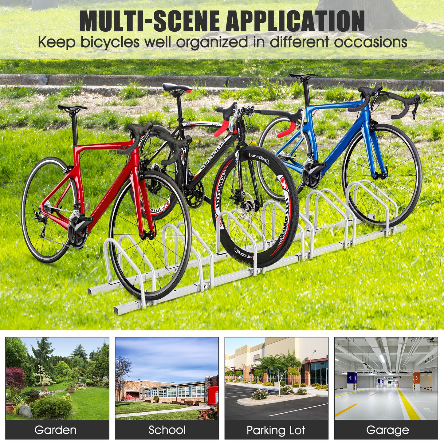 6-Bike Steel Bike Rack for Child BMX Road and Mountain Bikes-Black