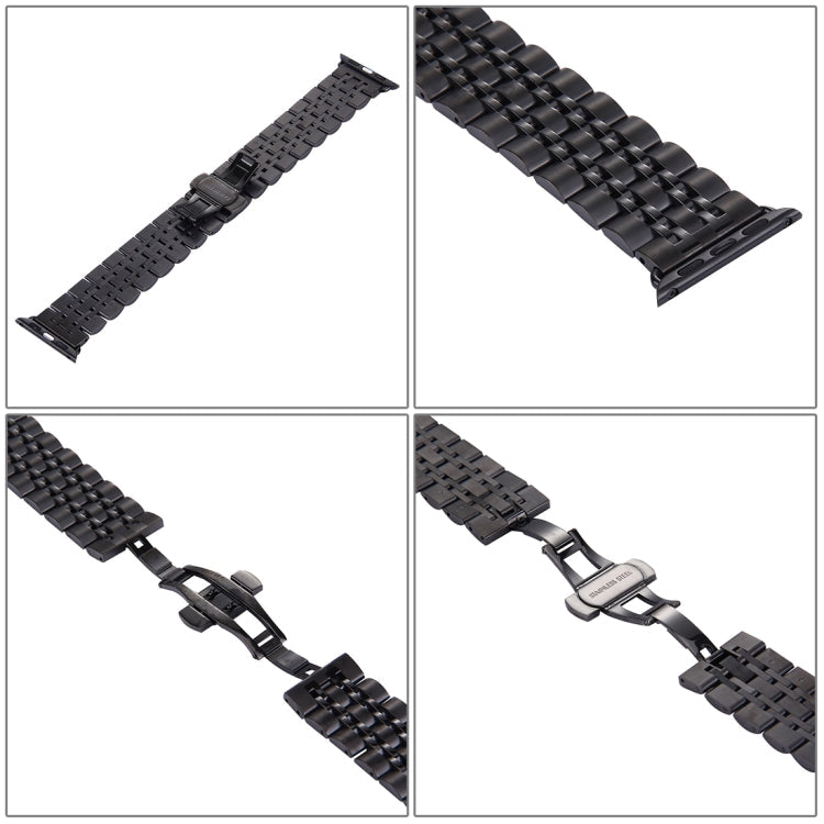 20mm Women Hidden Butterfly Buckle 7 Beads Stainless Steel Watch Band For Apple Watch 38mm(Silver Gold), 20mm Women