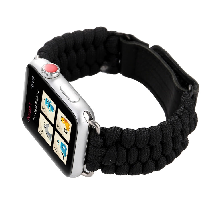 Magic Paste Genuine Leather Umbrella Rope Nylon Wrist Watch Band with and Stainless Steel Buckle for Apple Watch Series 10 42mm / 9&8&7 41mm / SE 3&SE 2&6&SE&5&4 40mm / 3&2&1 38mm, 7 41mm / 6&SE&5&4 40mm / 3&2&1 38mm