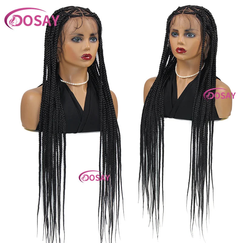 36" Synthetic Lace Braided Wigs Blonde Heart Box Braids Lace Wigs Long Black Cornrow Braided High Quality Lace Front Wig Ladies