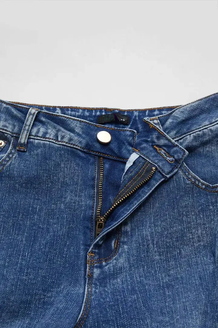 Women's Distressed Stretch Cropped Denim Jeans-Fashionable Elastic Cuff, Multi-Pocket Casual Cargo Pants Sporty Wear Jeans T16