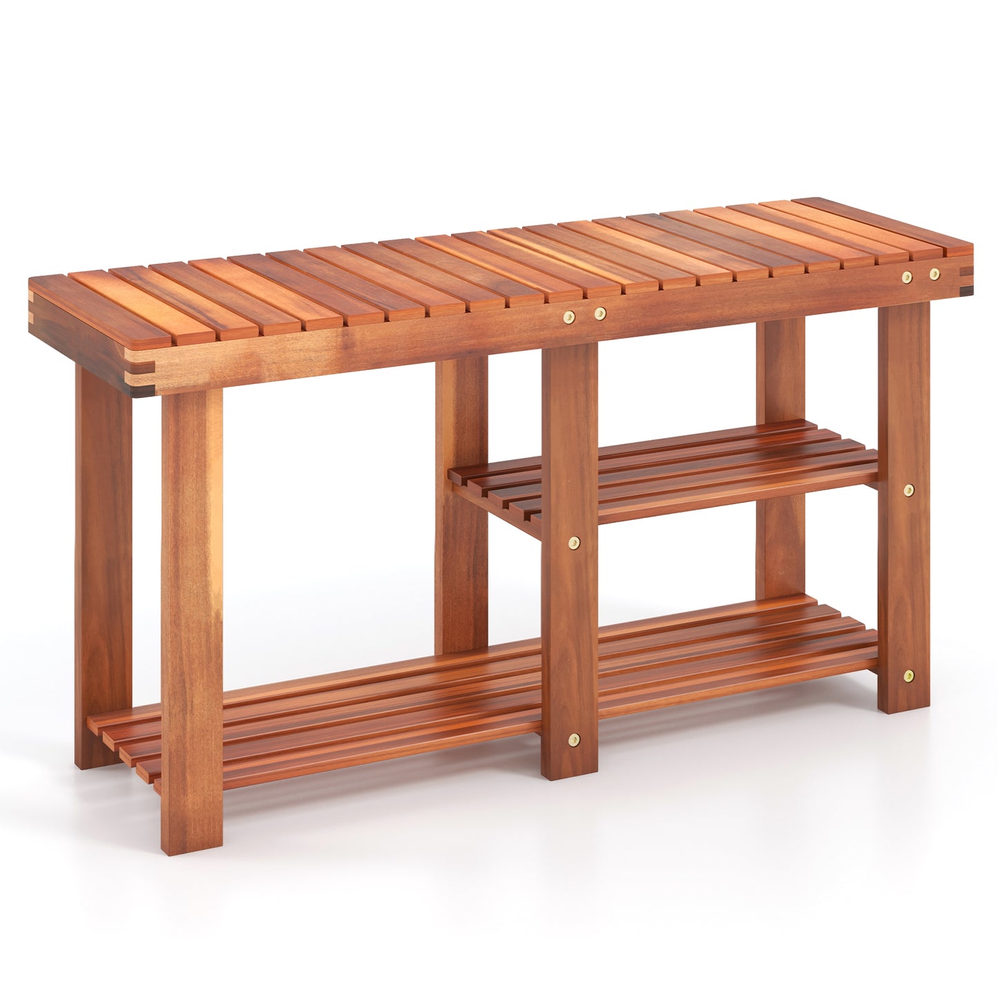 Acacia Wood Shoe Rack Bench 3-Tier Shoe Organizer Storage Shelf-M