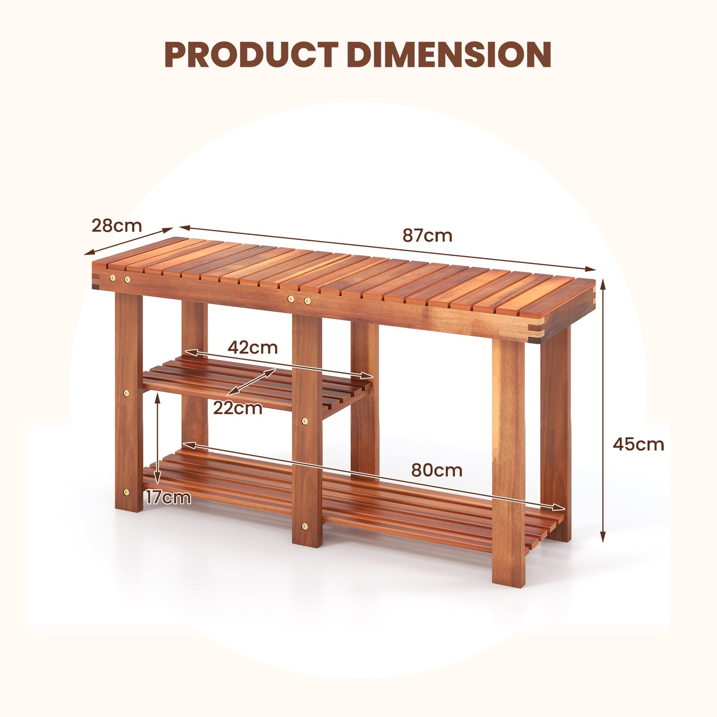 Acacia Wood Shoe Rack Bench 3-Tier Shoe Organizer Storage Shelf-M