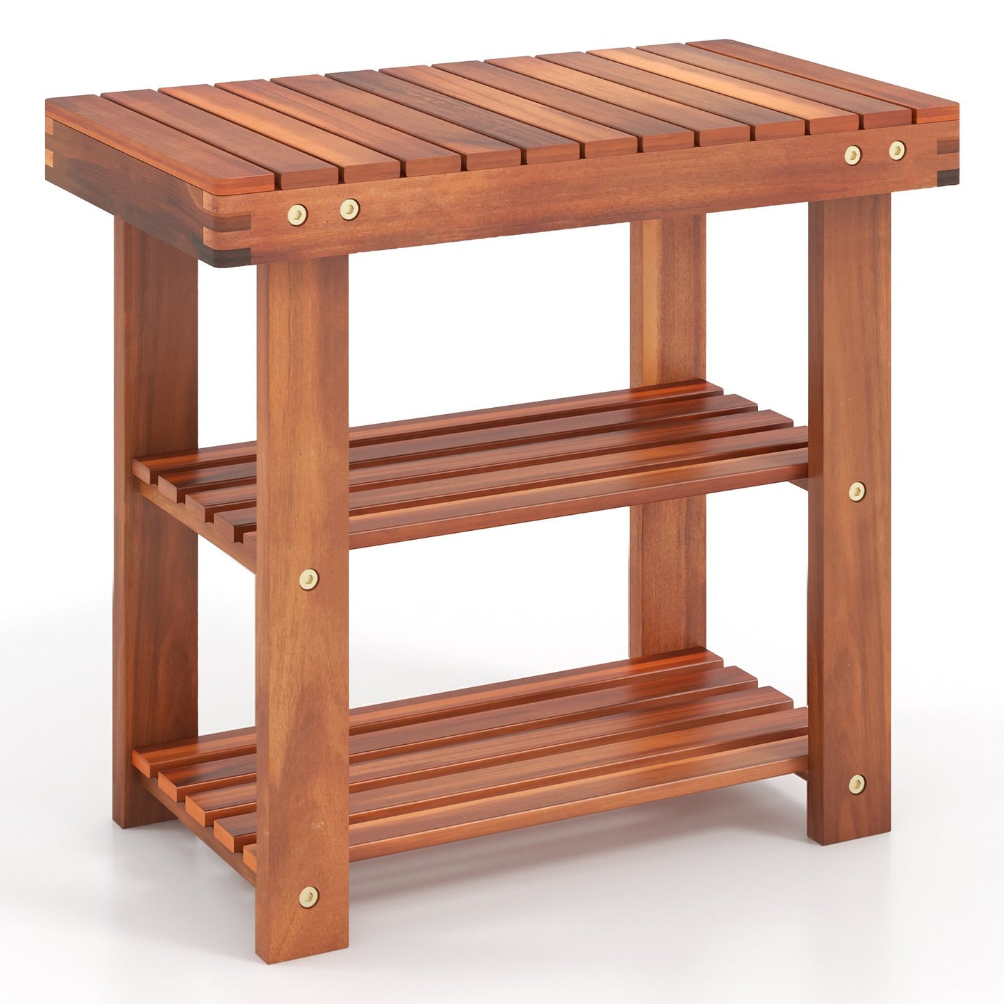 Acacia Wood Shoe Rack Bench 3-Tier Shoe Organizer Storage Shelf-M