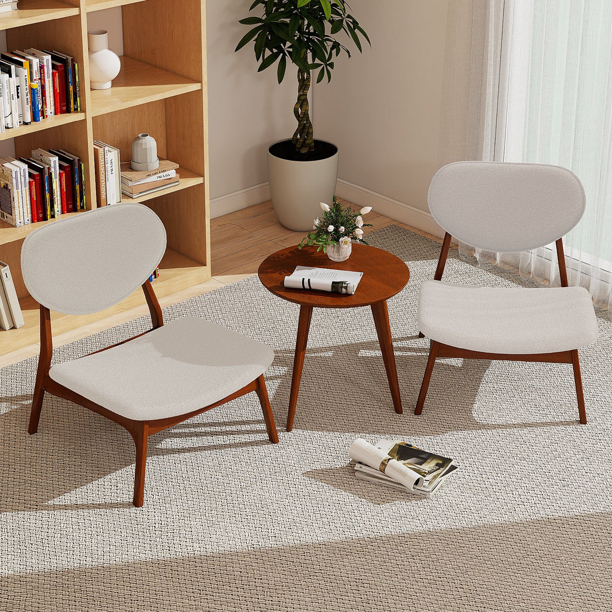 Accent Chairs Set of 2 with Side Table for Bedroom Waiting Room-Beige