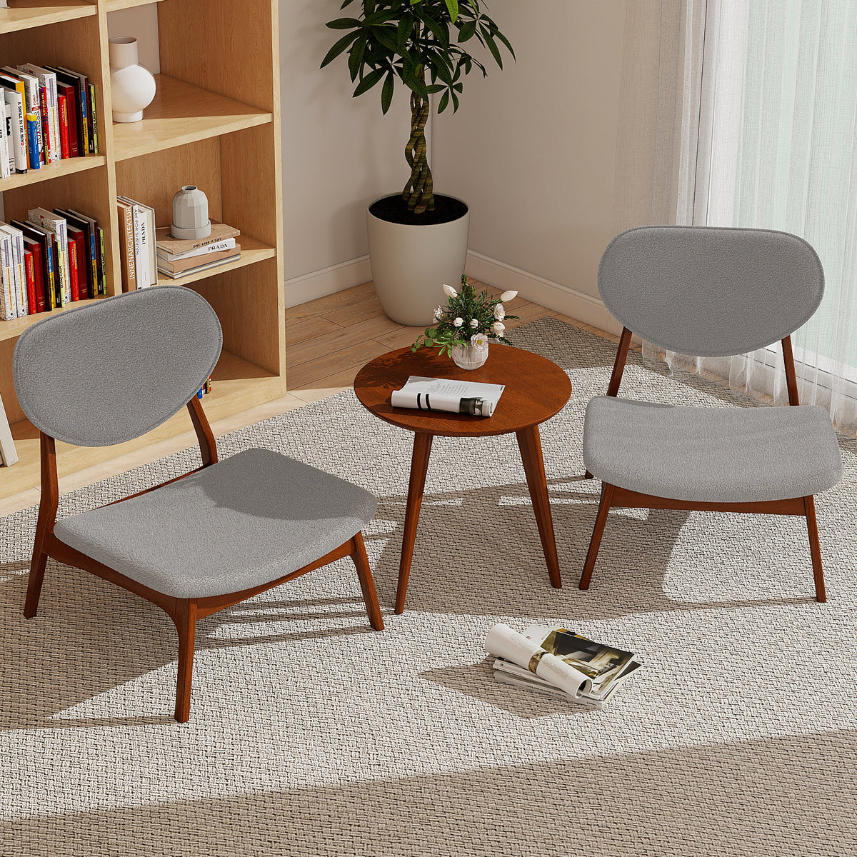 Accent Chairs Set of 2 with Side Table for Bedroom Waiting Room-Beige