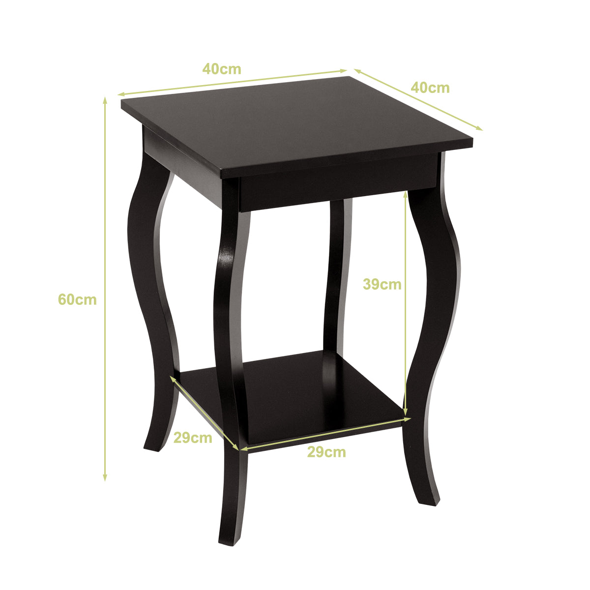 Accent End Table with Elegant Curved Legs and 2-Tier Open Storage Shelves-White
