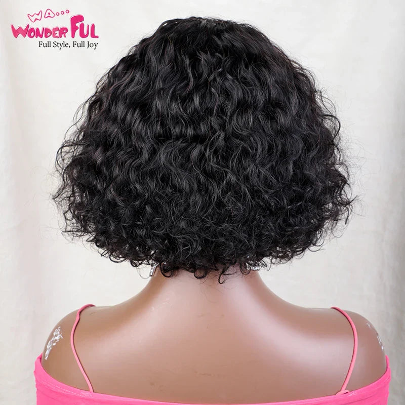 Brazilian Jerry Curl Human Hair Bob Wigs With Bang For Black Women Wonderful Black Dark Remy Bob Hair Machine Made Cheap Wigs