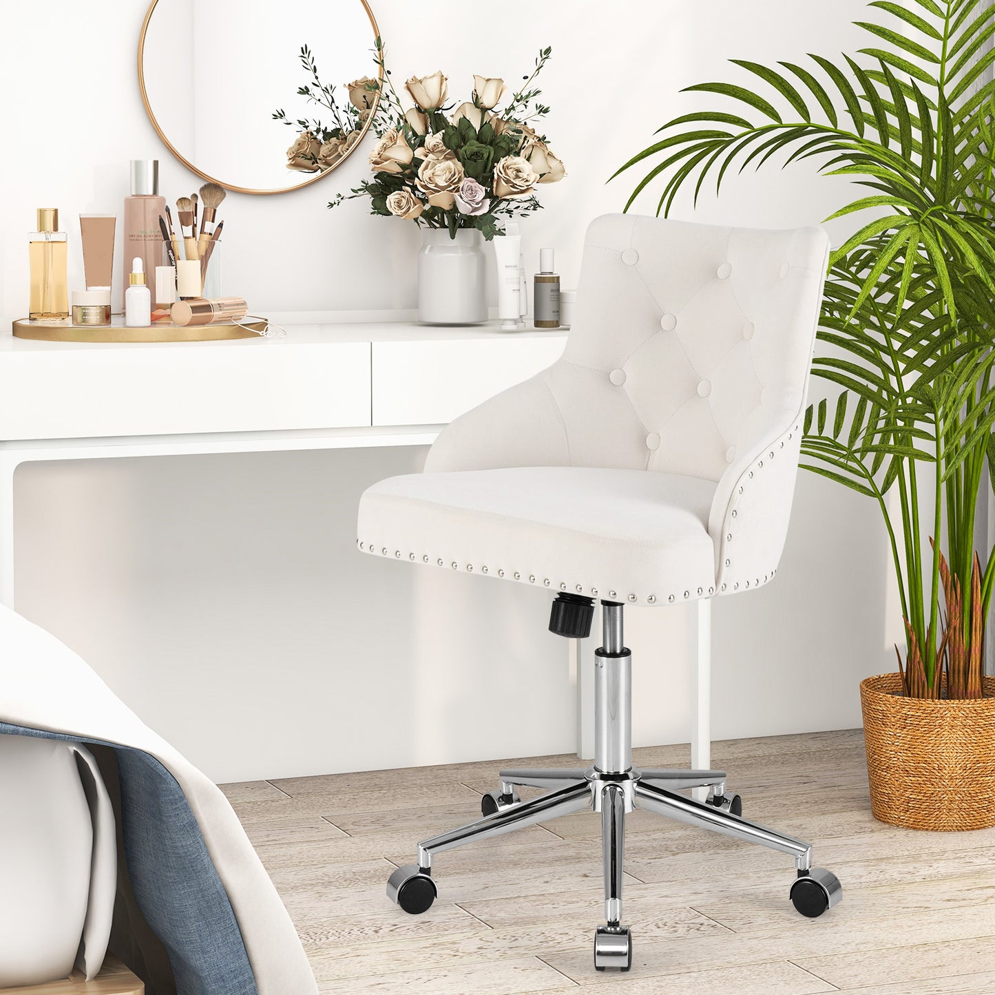 Adjustable 360° Swivel Accent Armchair-Beige