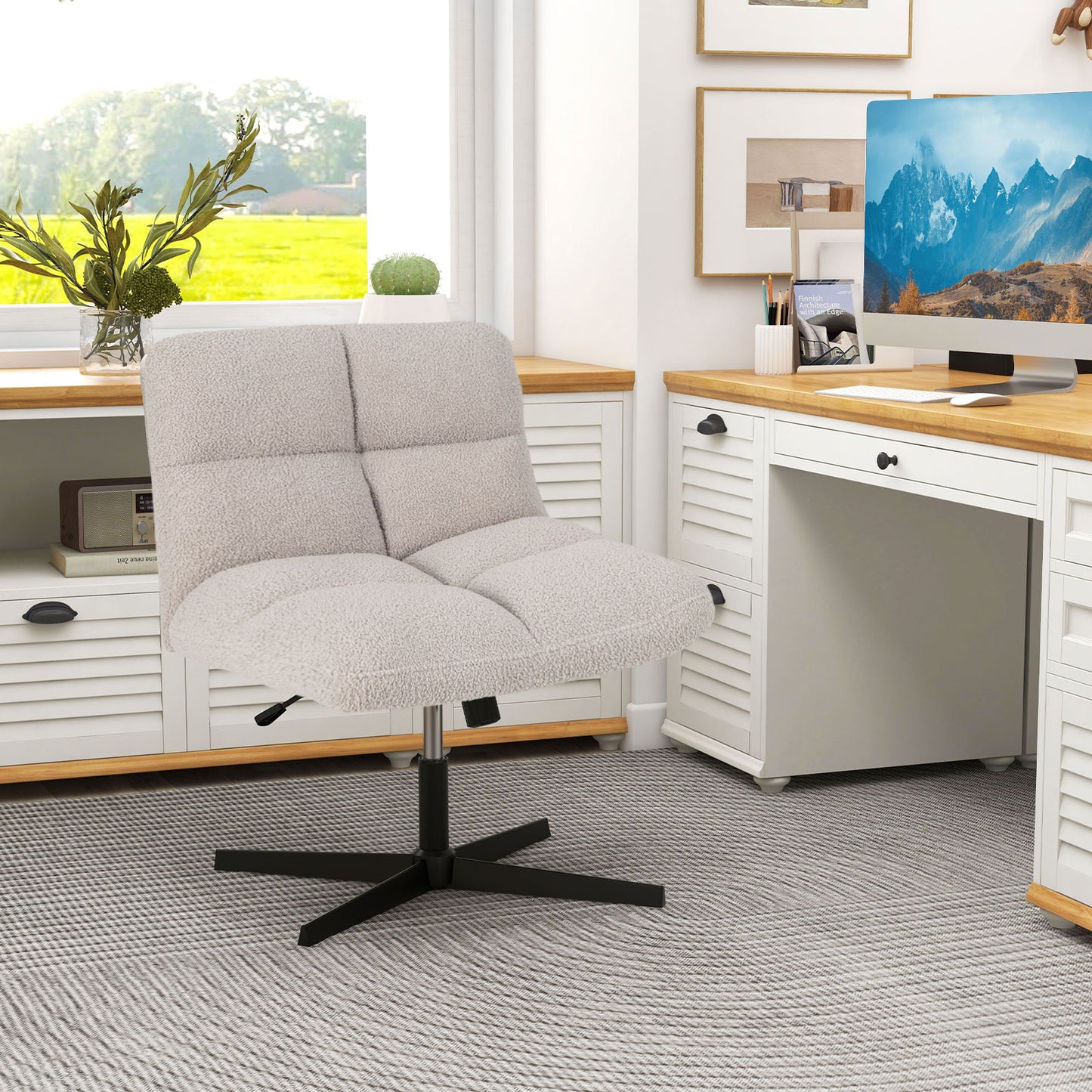 Adjustable Armless Office Chair with Imitation Lamb Fleece-Brown