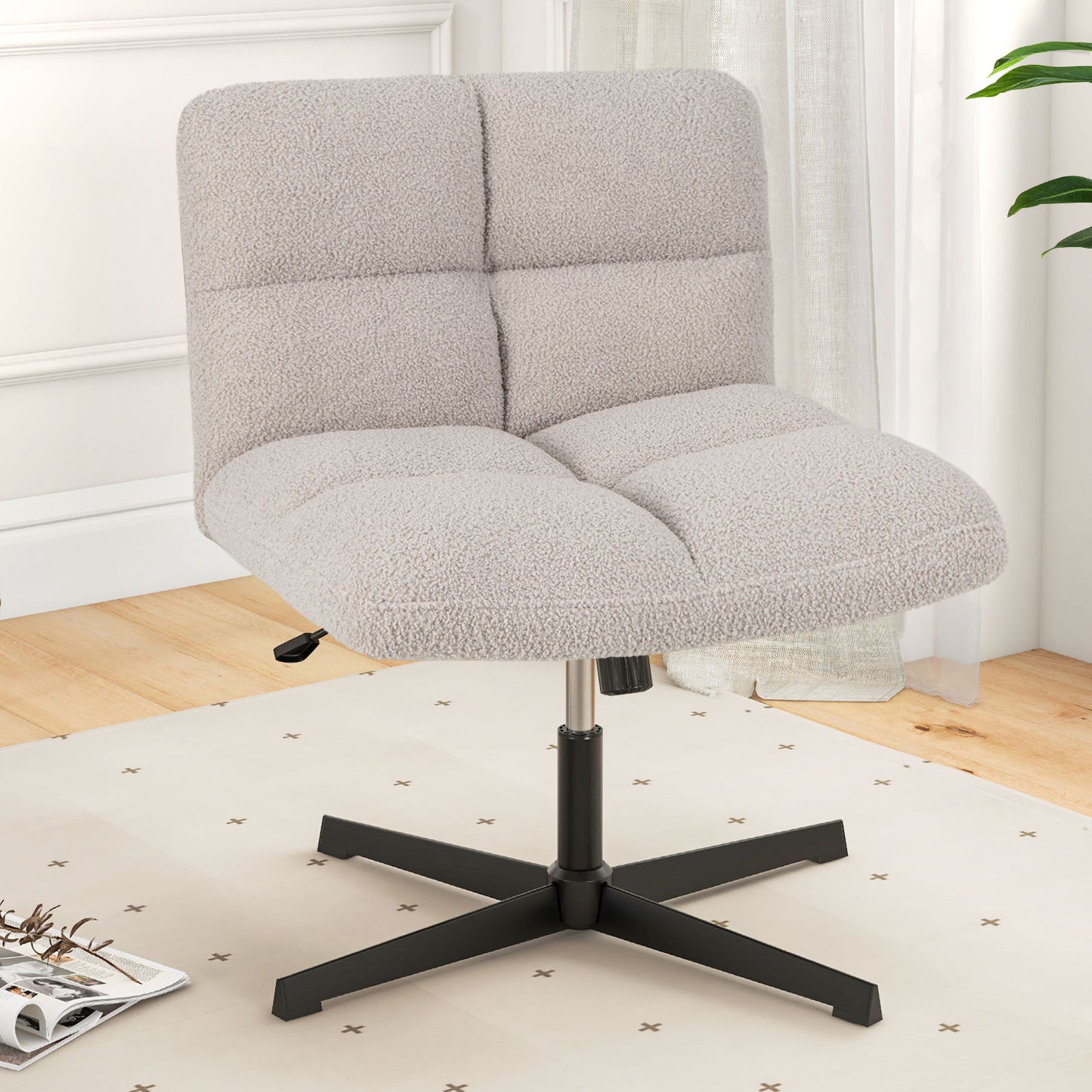 Adjustable Armless Office Chair with Imitation Lamb Fleece-Brown