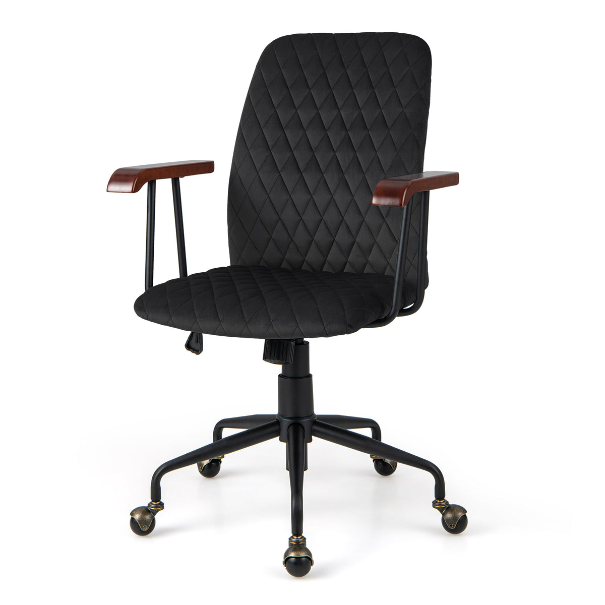 Adjustable Velvet Rocking Leisure Chair with Padded Seat and Rubber Wood Armrests-Orange