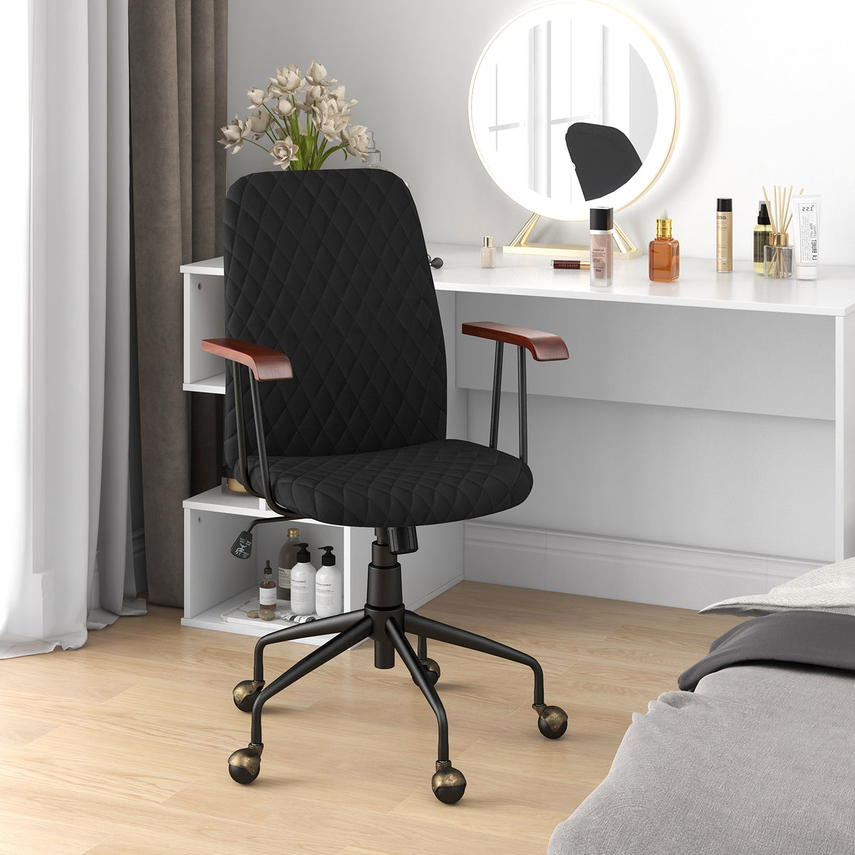 Adjustable Velvet Rocking Leisure Chair with Padded Seat and Rubber Wood Armrests-Orange