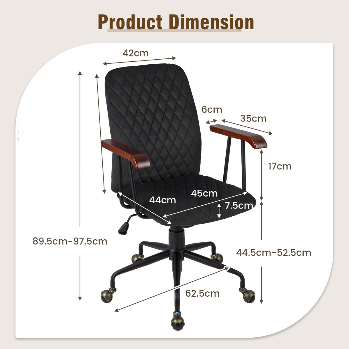 Adjustable Velvet Rocking Leisure Chair with Padded Seat and Rubber Wood Armrests-Orange