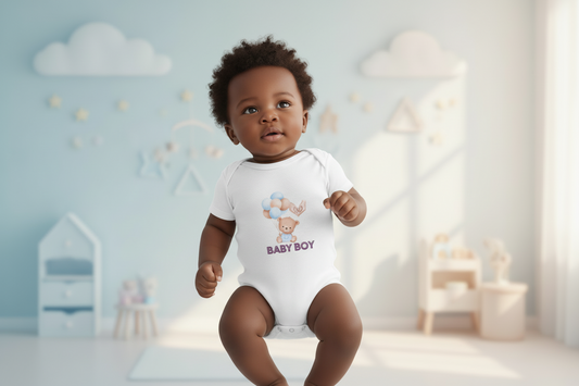 Adorable “Baby Boy” One-Piece Bodysuit – Soft 100% Cotton, Snap Legs & Envelope Neck – Perfect for Newborns to 24 Months