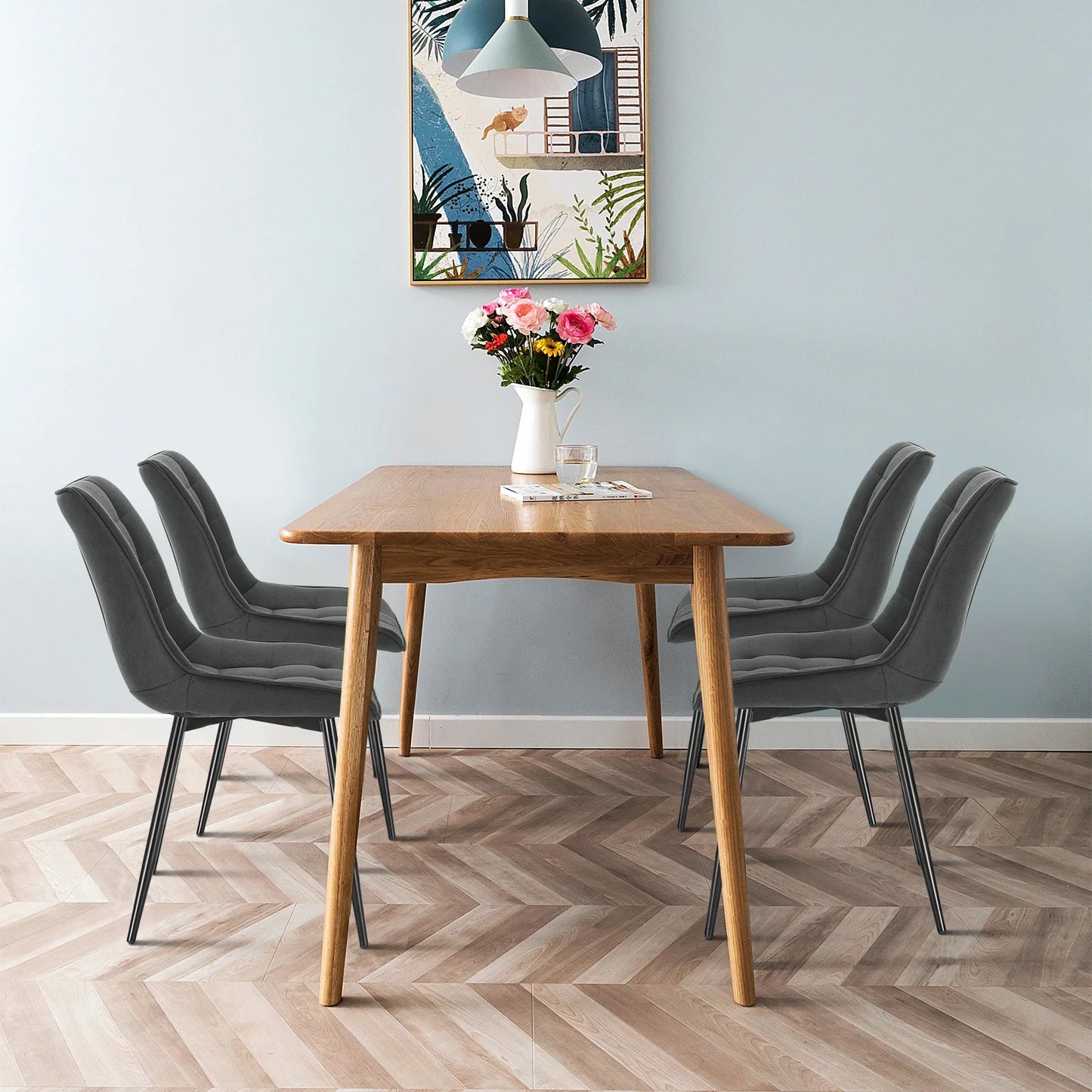 4PCs/Set Faux Leather/Fabric/Velvet/Linen Kitchen Chair  Dining Chairs Stable Metal Legs Upholstered Seat Kitchen Furniture