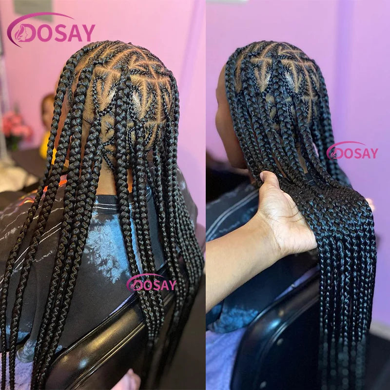 36" Synthetic Lace Braided Wigs Blonde Heart Box Braids Lace Wigs Long Black Cornrow Braided High Quality Lace Front Wig Ladies