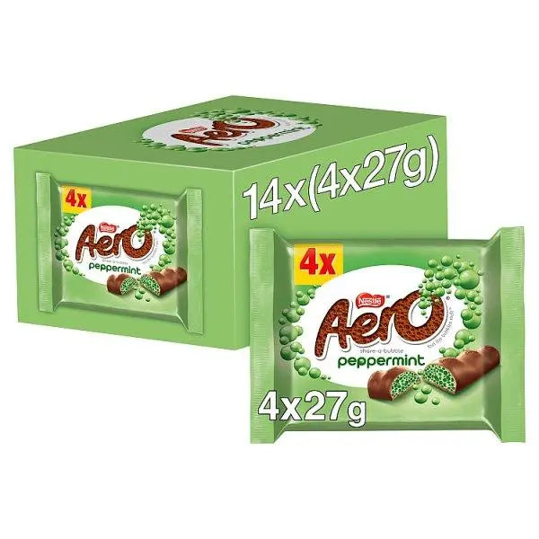 Aero Bubbly Peppermint Chocolate Bar 4 Pack Multipack 108g (Case of 14)