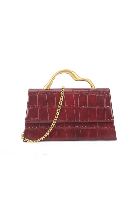 Cherry Red Croc Faux Leather Top Handle Bag