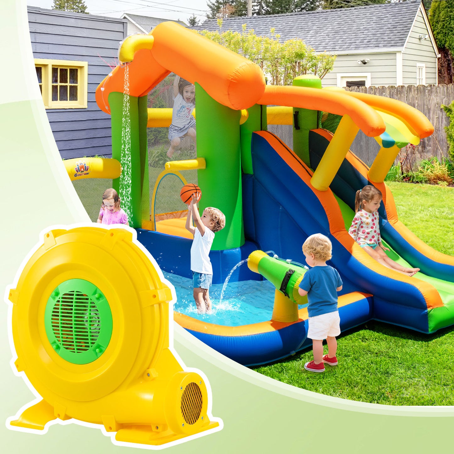 Air Blower 850W Air Pump Fan with Convenient Handle and Ground Stakes