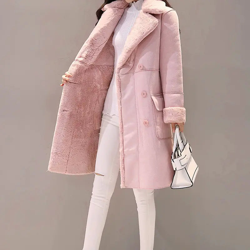Lambswool Coat for Women – Korean Style Long Overcoat