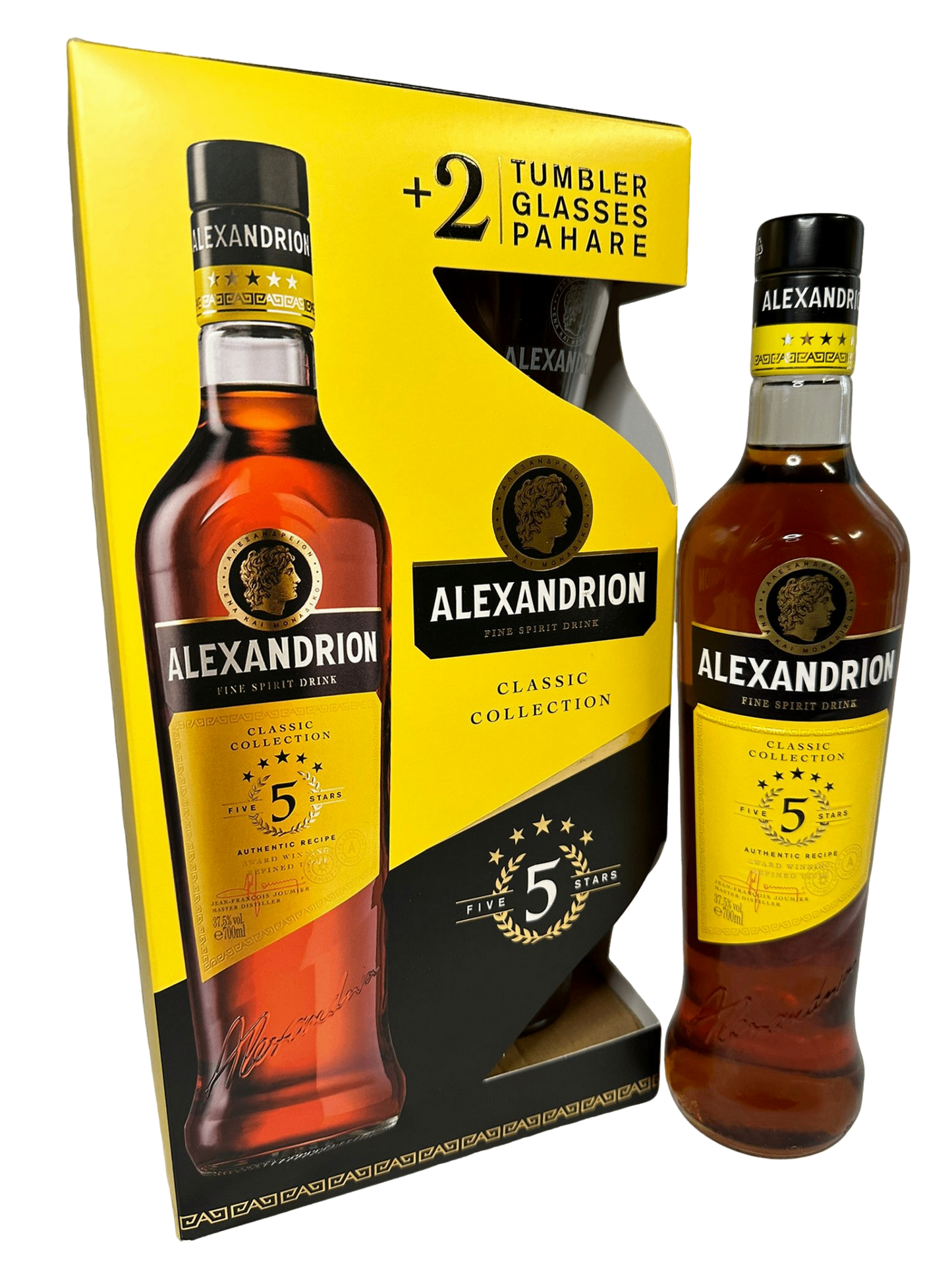 Alexandrion 5 Stars Classic Collection Brandy with two branded glasses 700ml
