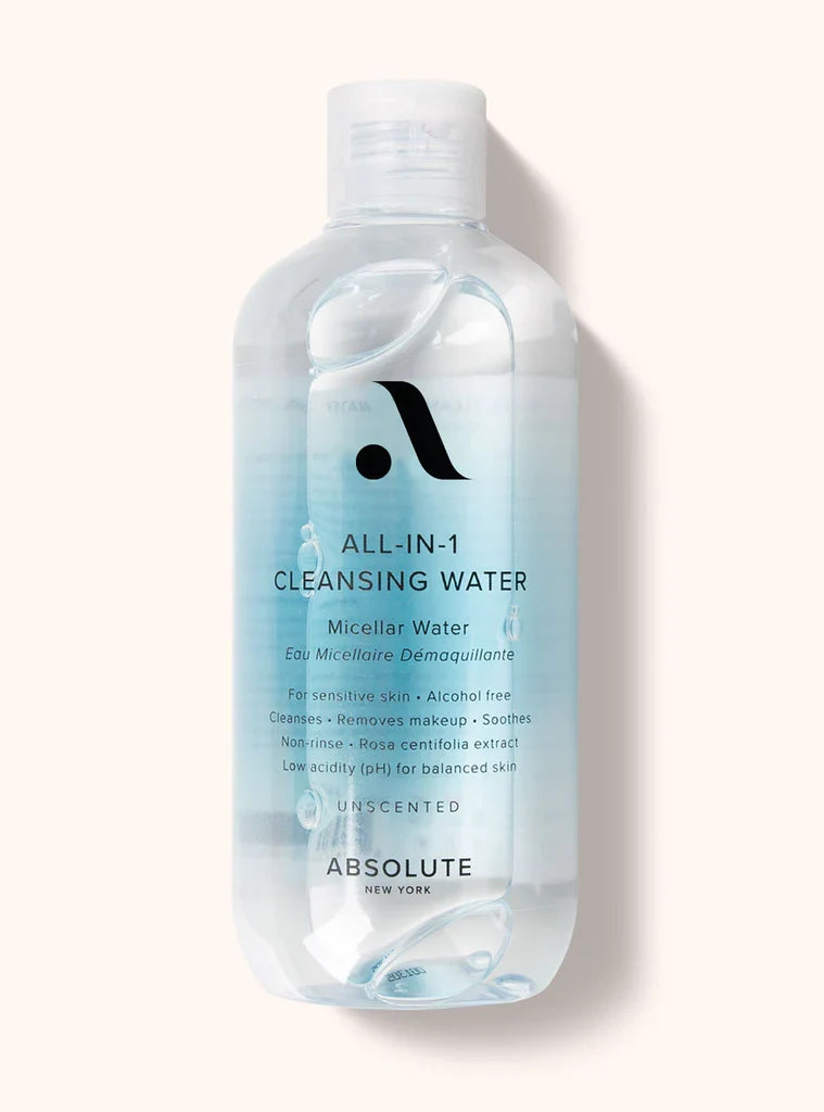 Absolute New York All-in-1 Cleansing Water Unscented - Gentle Makeup Remover & Skin Cleanser for All Skin Types - 300ml / 10.14 fl. oz.