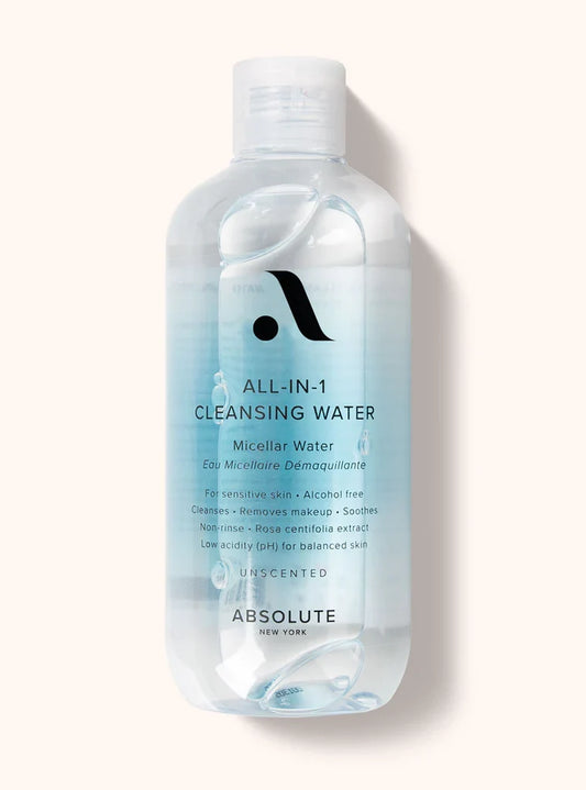 Absolute New York All-in-1 Cleansing Water Unscented - Gentle Makeup Remover & Skin Cleanser for All Skin Types - 300ml / 10.14 fl. oz.