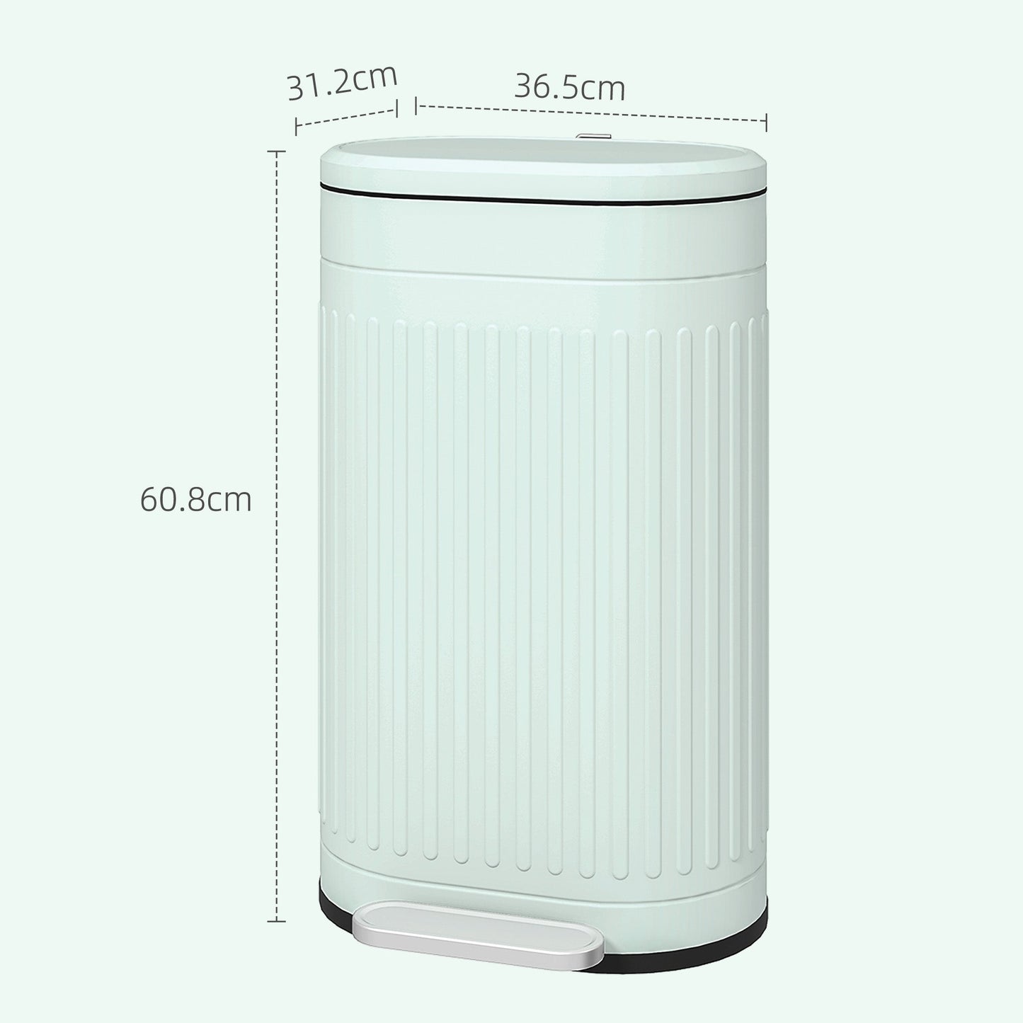 HOMCOM 30L Pedal Bin, Metal Kitchen Bin with Soft-close Lid, Light Green