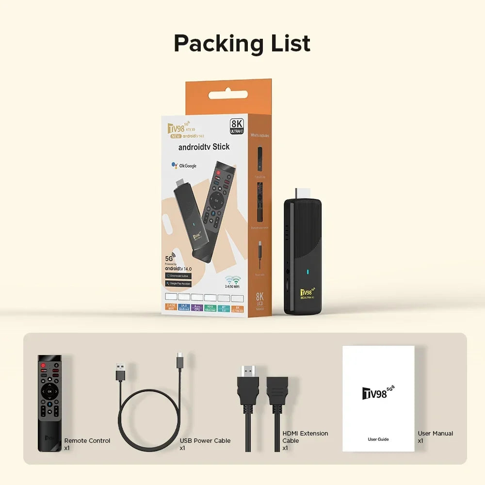 Smart TV Stick Android 14 8K WiFi 6 Bluetooth Fire 8GB RAM Streaming IP TV