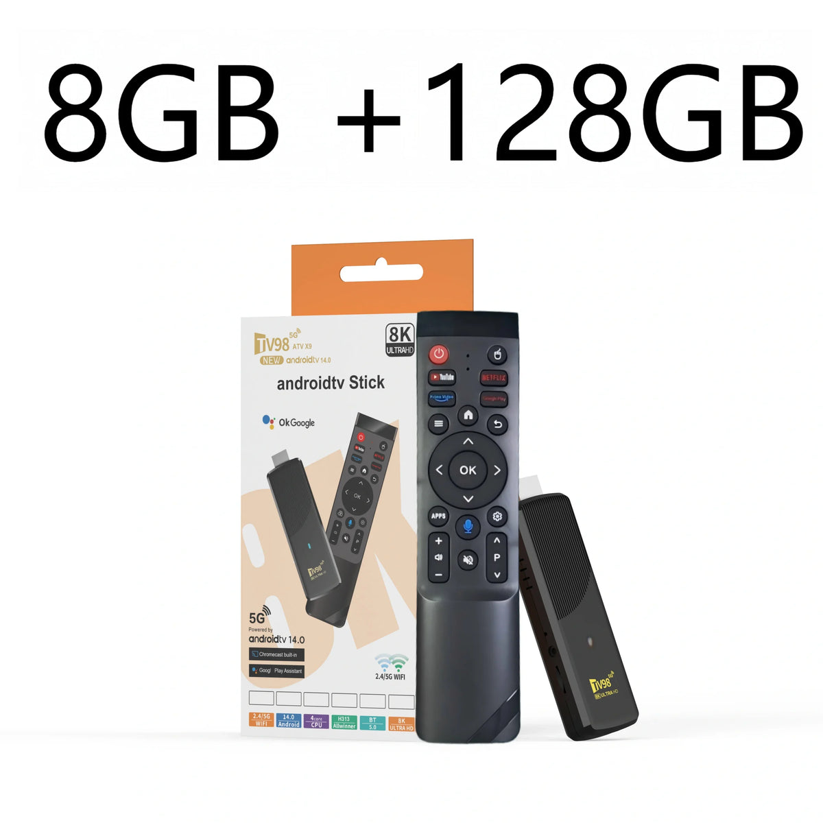 Smart TV Stick Android 14 8K WiFi 6 Bluetooth Fire 8GB RAM Streaming IP TV