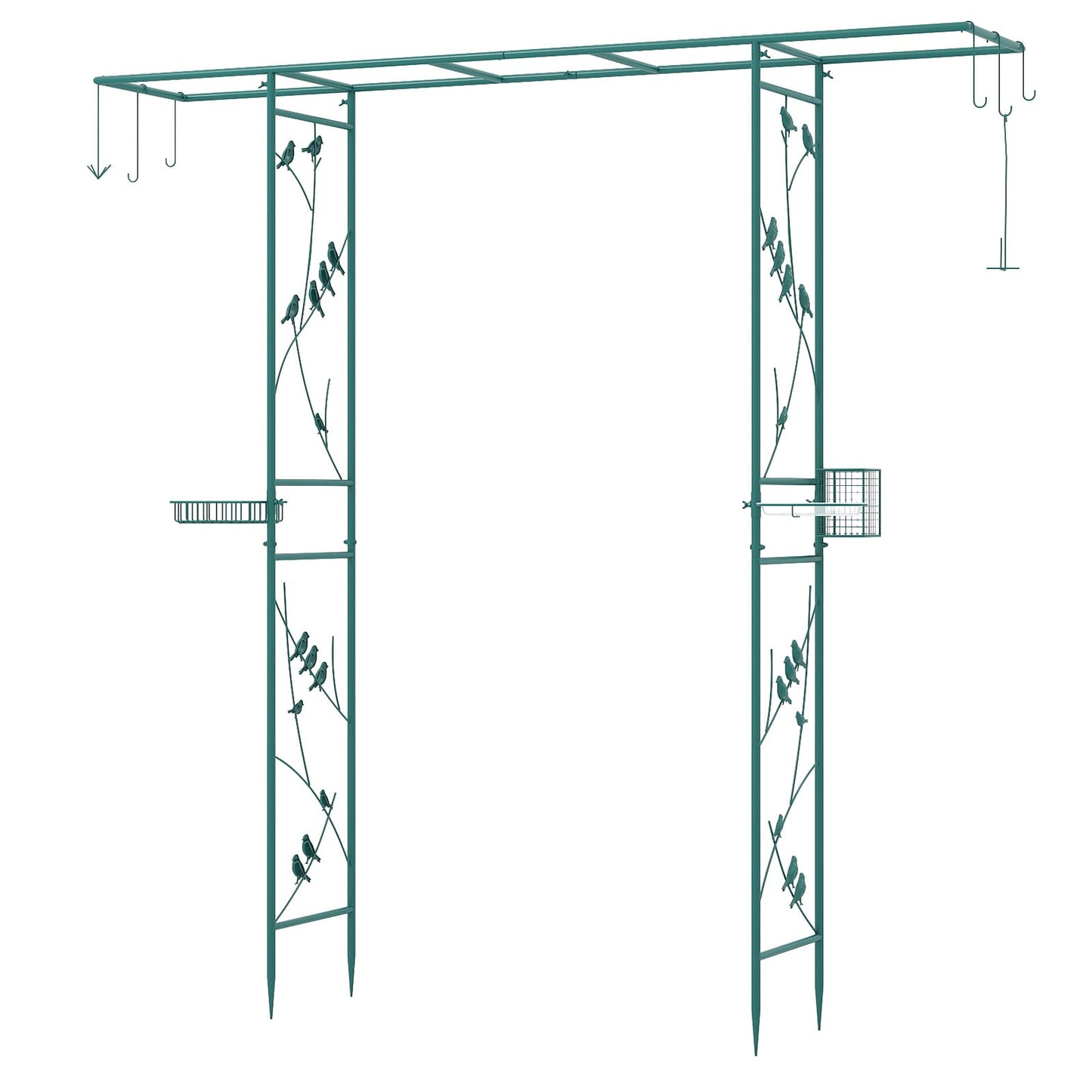 213cm Garden Arbor Feeding Station with Water Bowl and Mesh Tray-Black