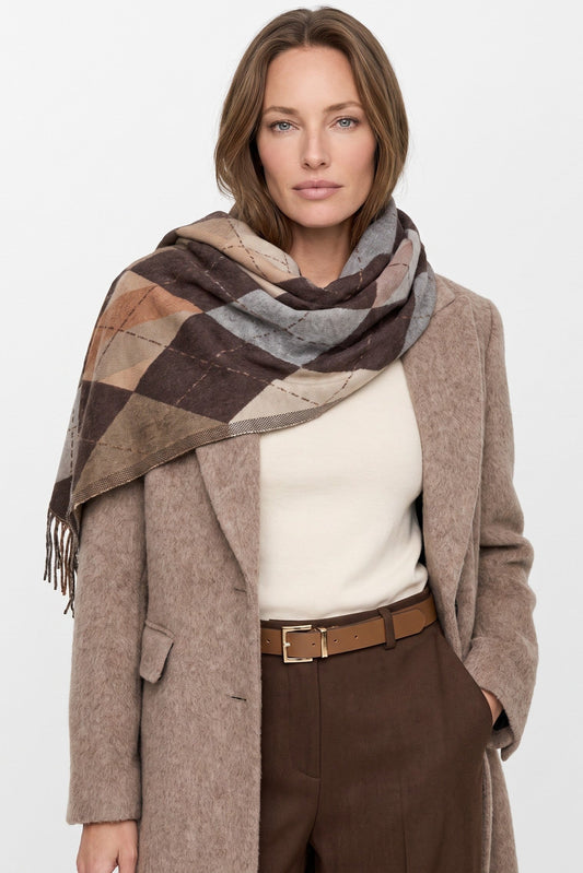 Brown Argyle Pattern Scarf