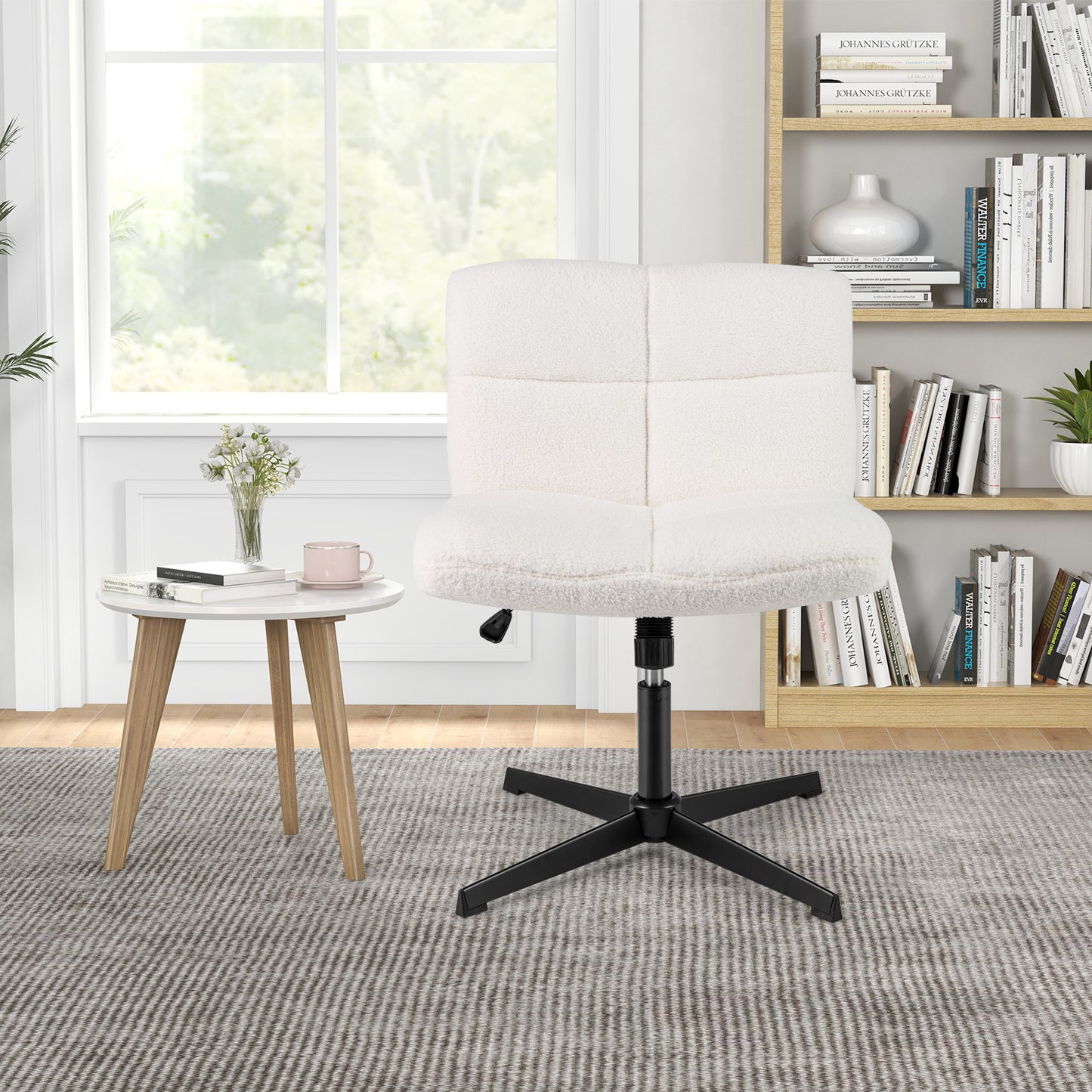 Adjustable Armless Office Chair with Imitation Lamb Fleece-Brown